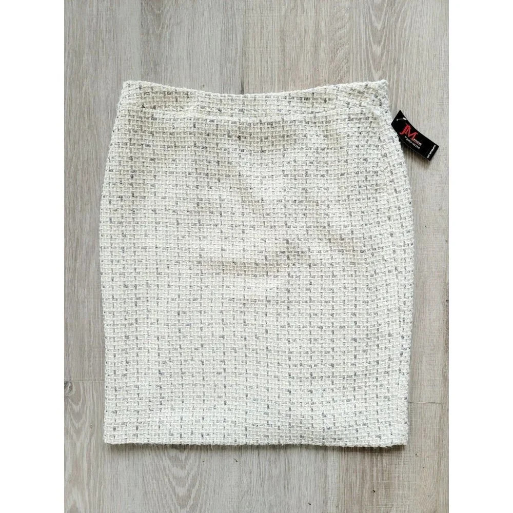 JM Studio John Meyer Ivory Tweed Business Career Slit Lined Straight Skirt Sz 14